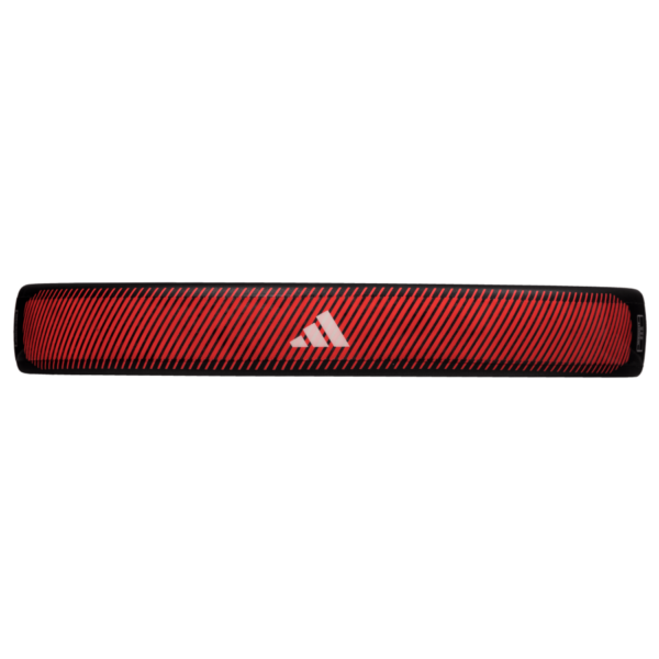 Ein rot-schwarz gestreiftes Sport-Stirnband mit dem Adidas-Logo in der Mitte, das Ihren Stil mit dem Flair der 2024 Adidas RX Series Light ergänzt.